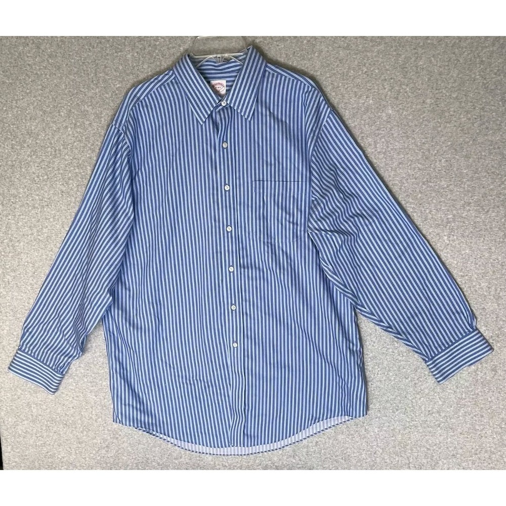 Brooks Brothers 346 Top Mens 17-4/5 Non Iron Blue Striped Longsleeve Button‎ Up